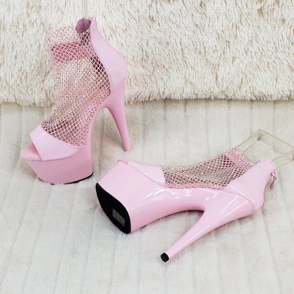 Baby Pink Stretch Rhinestone Mesh High Heel Platform Shoes 765 Adore RM - Picture 6 of 15